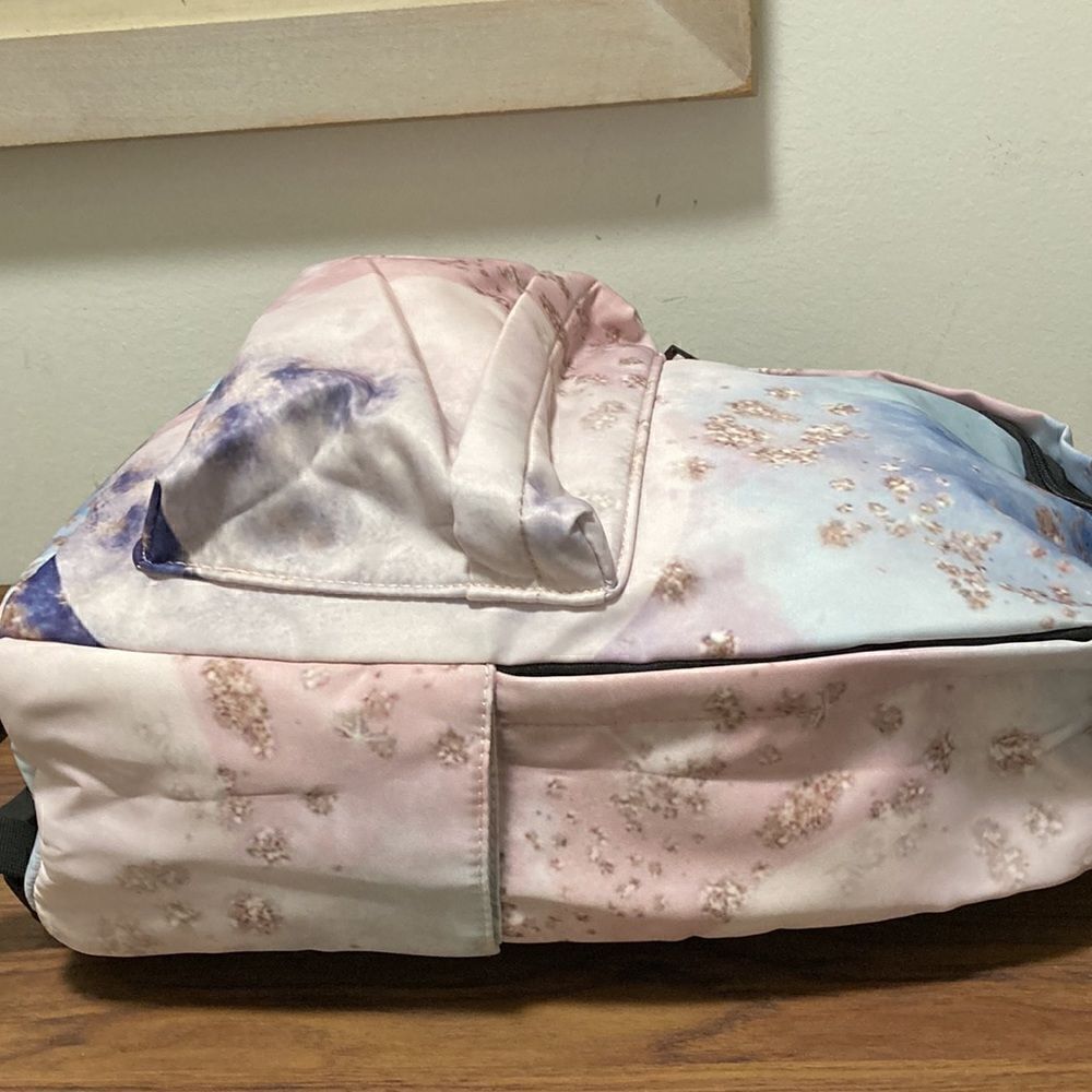 Yin Lang Nylon Backpack by Soundbyte in Pink & blue pattern. - Picture 4 of 7